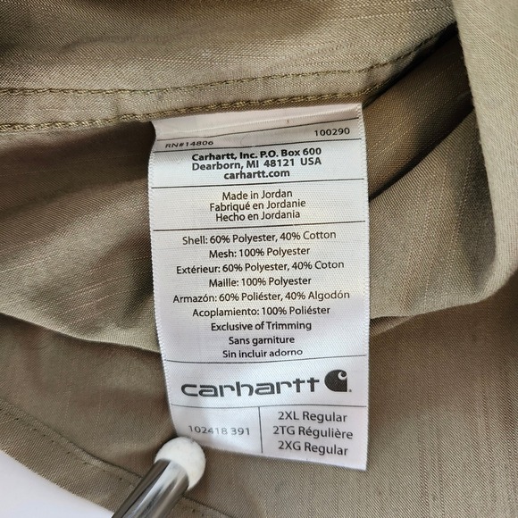 Carhartt Force Relaxed Fit Shirt Tan Brown Button Up Long Sleeve Men's 2XL - Picture 5 of 6